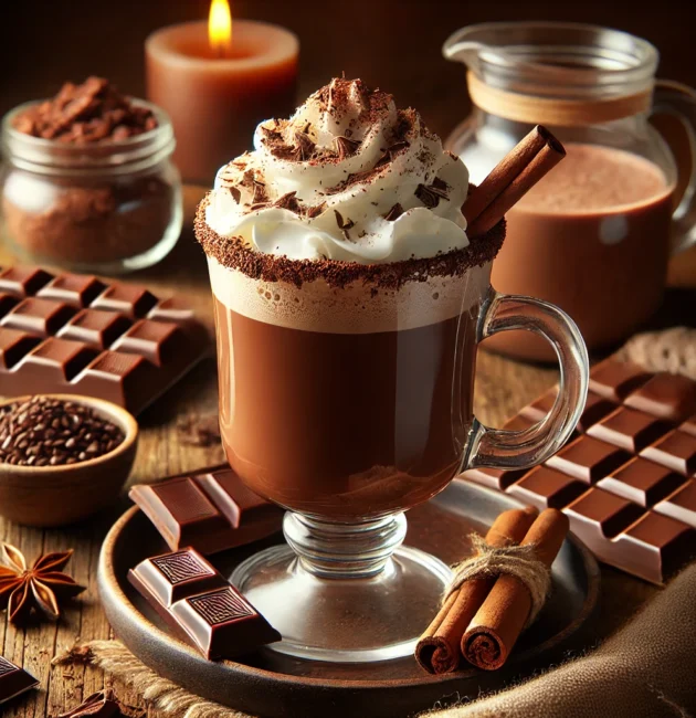 Beverages like Mexican Hot Chocolate, Frozen Hot Chocolate, Iced Mocha, and trendy Dirty Hot Chocolate. Recipes focus on indulgent, spiced, and refreshing chocolate beverages.